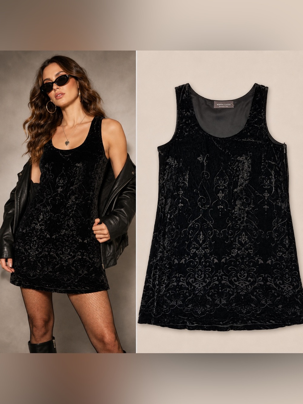 Working Class Designs & Co Black Velvet Burnout Dress Tunic Goth Boho XL